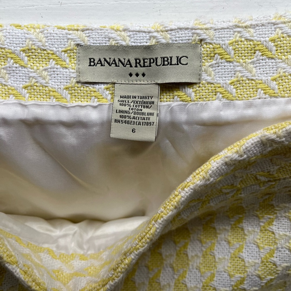 Vintage Banana Republic Yellow and White Houndstooth Pencil Skirt Size 6